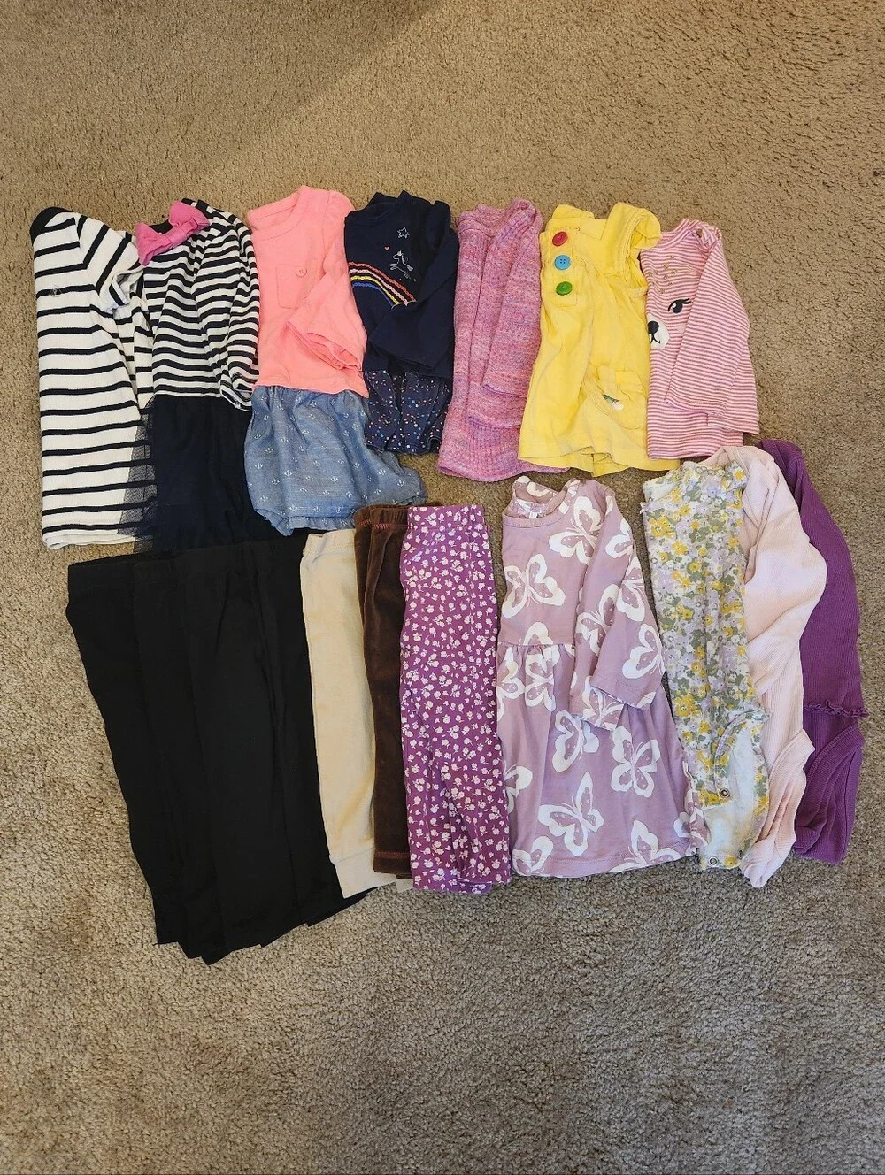 Large Mixed Lot Baby Girl 12-18M Shirts Bodysuits Leggings Dress Stripes Floral